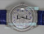 Replica Rolex Datejust Arab Diamond Dial Blue Leather Strap Watch